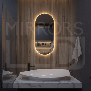 Piliulės formos veidrodis 450×1000 mm / Galinis apšvietimas 2 Piliulės formos veidrodis 450×1000 mm / Galinis apšvietimas 2