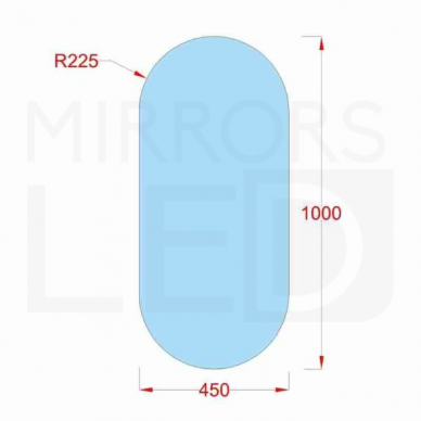 Piliulės formos veidrodis 450×1000 mm / Galinis apšvietimas 1 Piliulės formos veidrodis 450×1000 mm / Galinis apšvietimas 1
