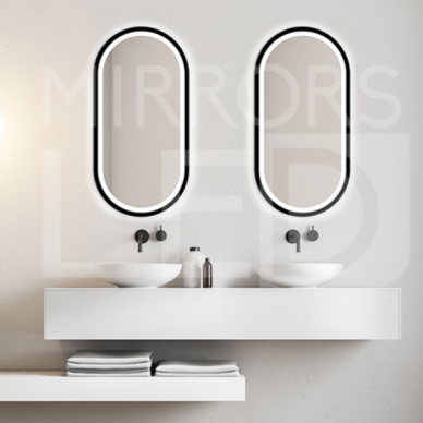 Piliulės formos veidrodis 500×1000 mm / Priekinis apšvietimas Piliulės formos veidrodis 500×1000 mm / Priekinis apšvietimas